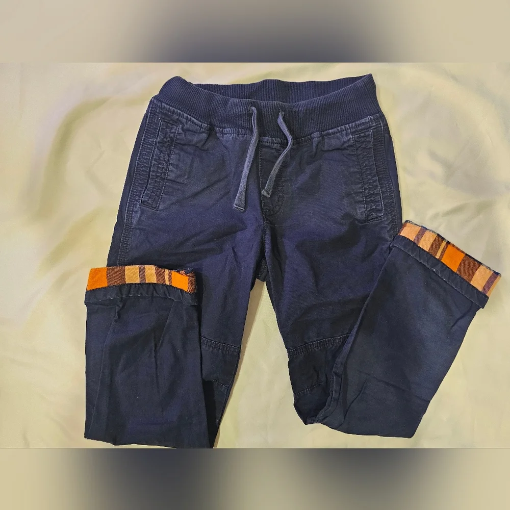 Gymboree Navy Blue Cargo Pants with Plaid Cuffs- Unisex 6